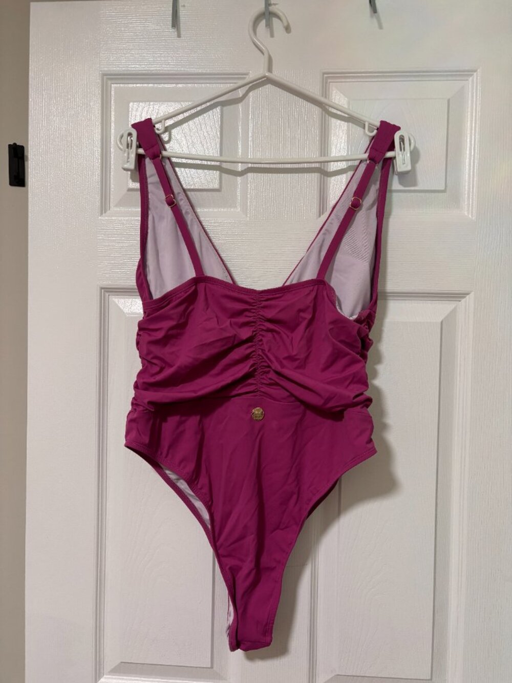 NWT Magenta Ruched One-Piece Swimsuit | Plunge V-Neck | Tummy Control (XL) - Picture 3 of 10
